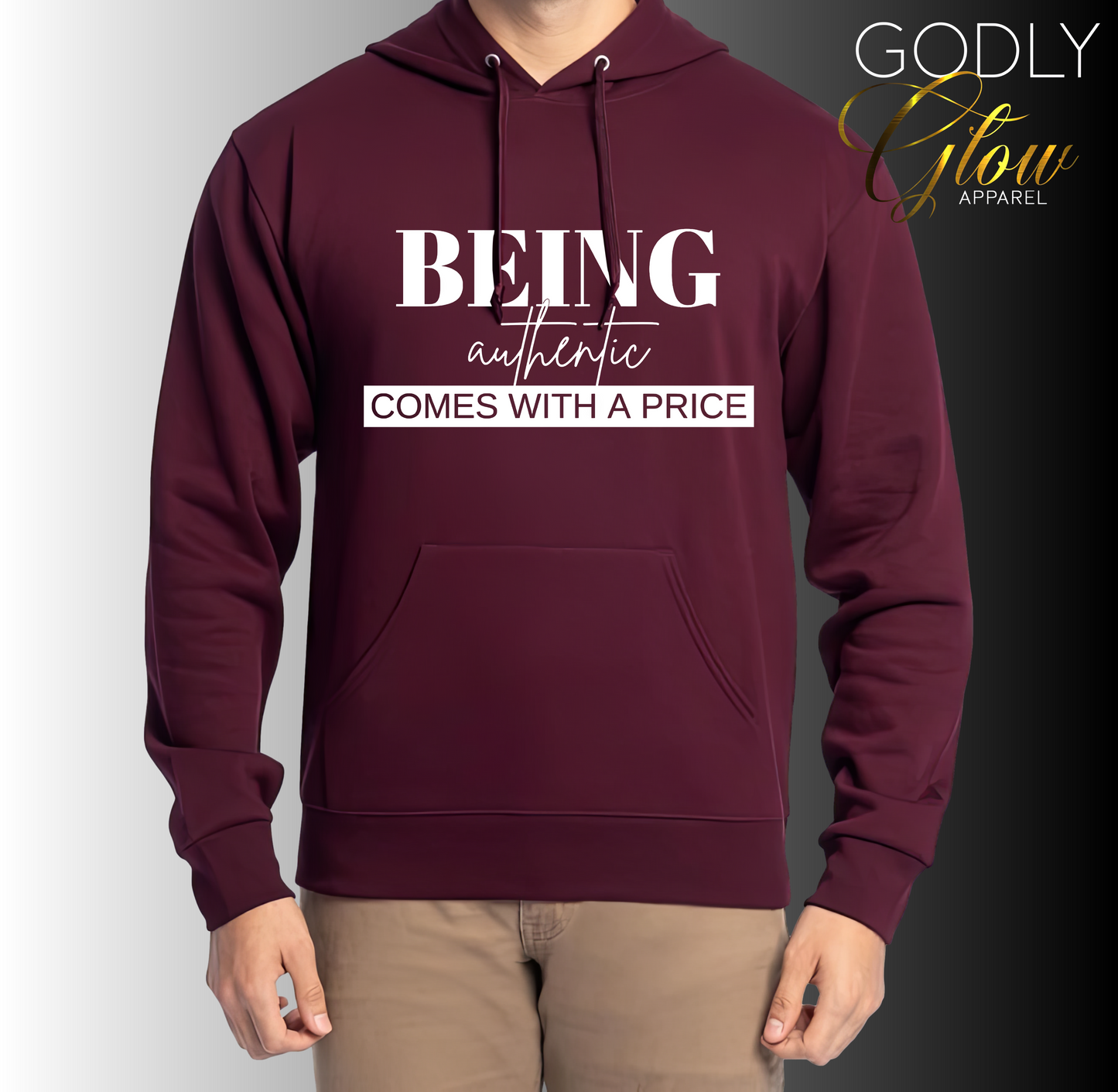 PREORDER – “Being Authentic Comes with a Price” Hoodie(Maroon White)